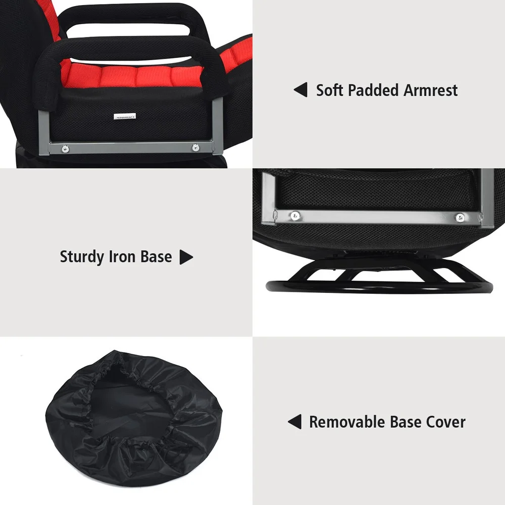 360-Degree Swivel Gaming Floor Chair with Foldable Adjustable Backrest Red - Image 9