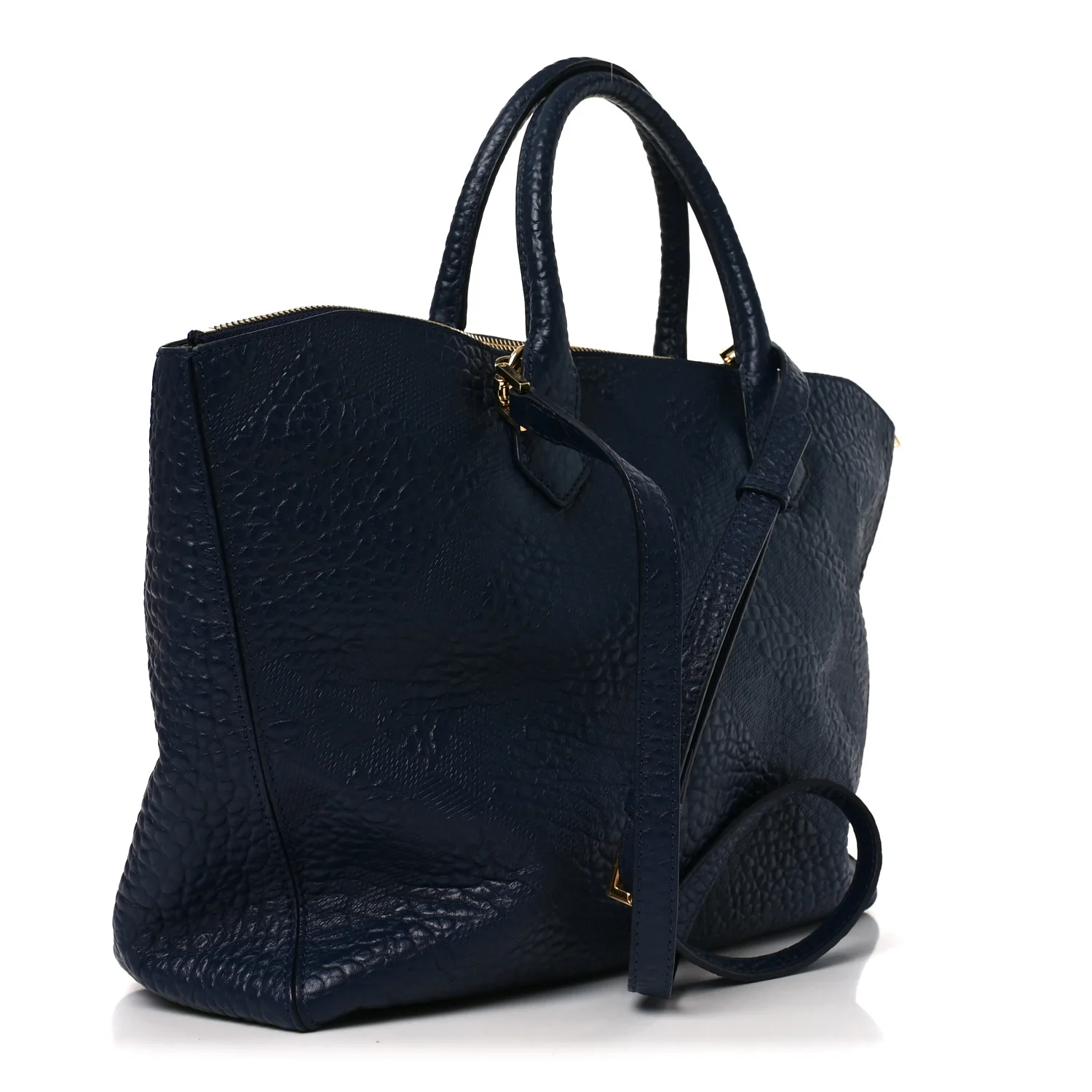 Heritage Grain Check Embossed Medium Dewsbury Tote Blue Carbon