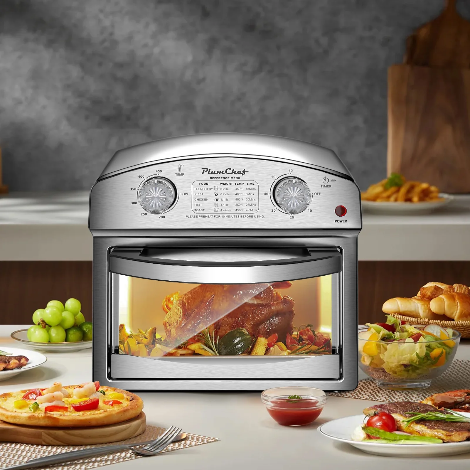 13 Quart Air Fryer, Large Air Fryer Oven Toaster Combo w/ 60 Minute Timer, Convection Oven Countertop, Accessories, UL Certified, Nonstick, Accessories Included, 1500W, Sliver(13QT(Silver)) - Image 2