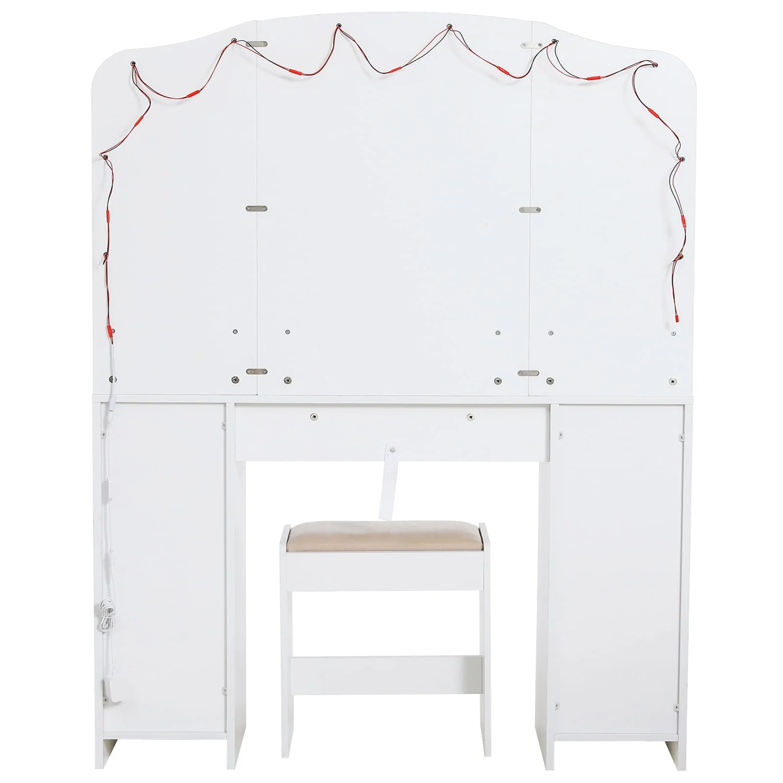 USIKEY Large Vanity Set with Large Lighted Mirror, Modern Makeup Vanity Table with 3 Drawers, 2 Storage Cabinets 10 LED Bulbs and Cushioned Stool for Women, Bedroom, WhiteSZT32WD(Gray) Image 9