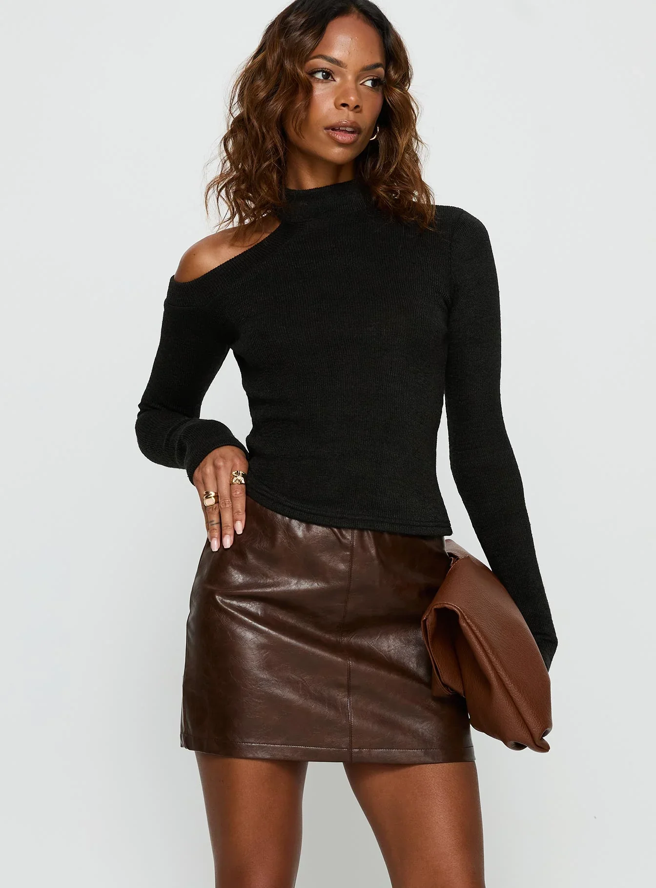 Vivienna Faux Leather Mini Skirt Brown