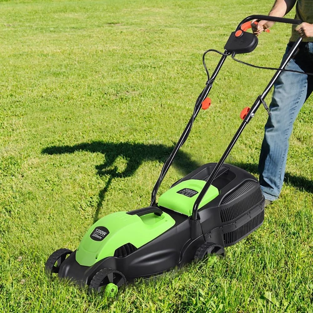14 Inch Electric Push Lawn Mower with Grass Bag Corded Ergonomic Design Green(Green) - Image 3