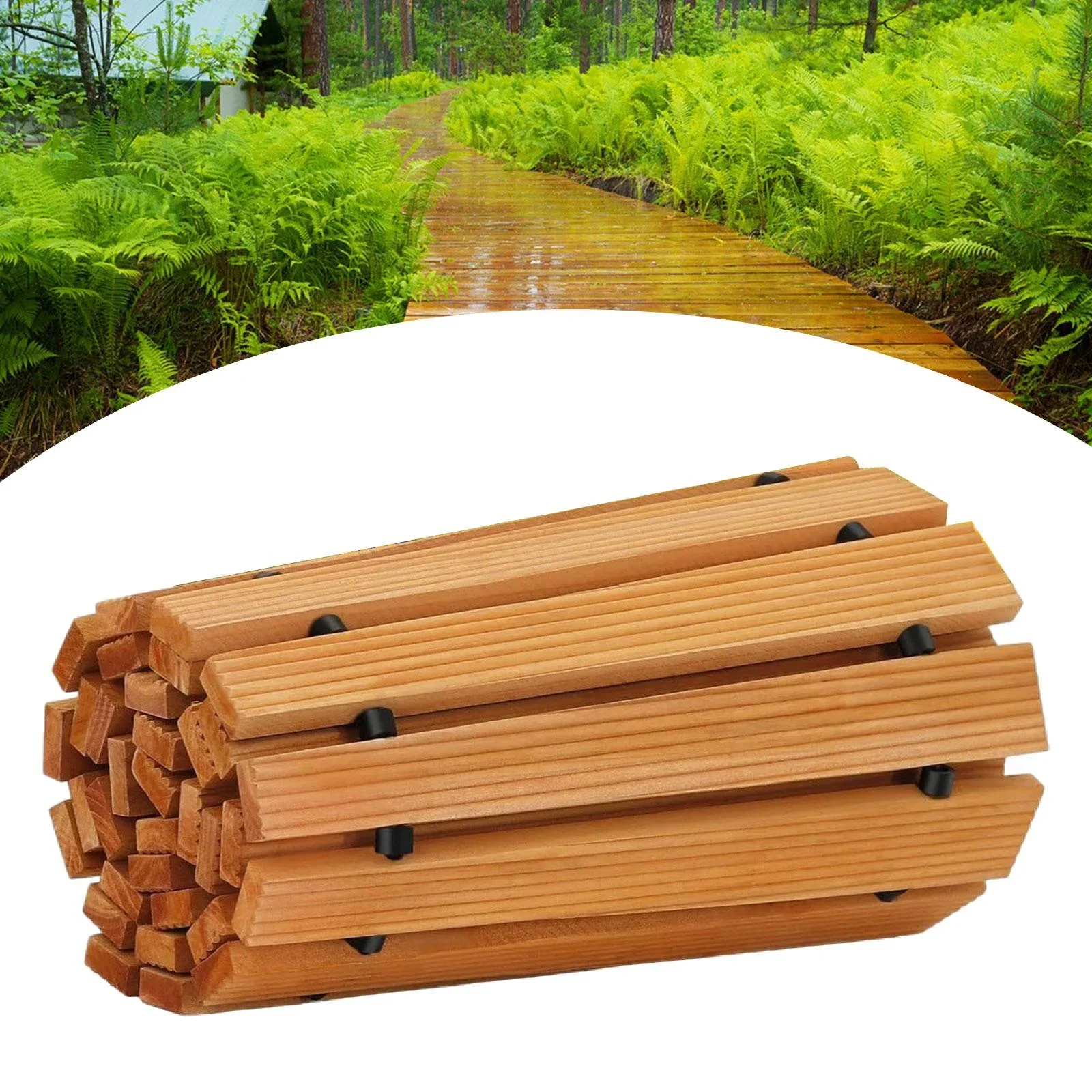 YWMJZEU Wooden Garden Pathway Boardwalk Curved Non Slip Surface (81.1inch Outer Length)