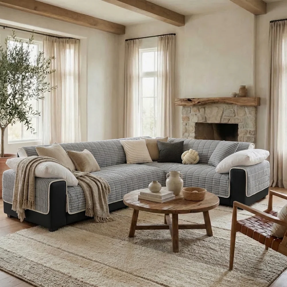 One-Piece Cozy Flannel Sofa Protection Non-Slip Waterproof Sectional Couch Cover