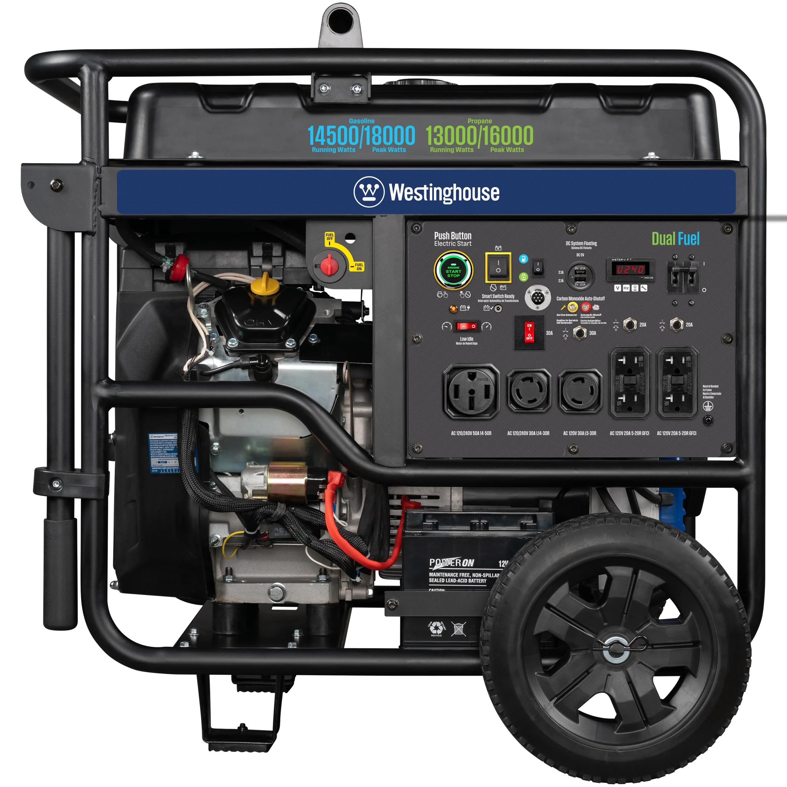 18000 Peak Watt Dual Fuel Home Backup Portable Generator, Remote Electric Start, Transfer Switch Ready, Gas Propane Powered, CO Sensor - Image 8