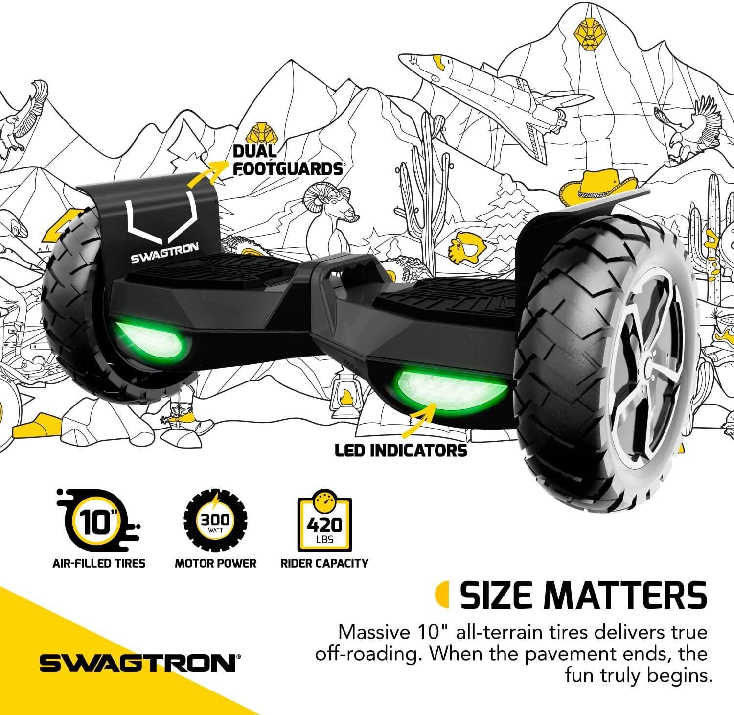 SWAGTRON Swagboard Outlaw Off - Road T6 - Handles Over 420 lb. up to 12 MPH. 10″ Rugged Tires