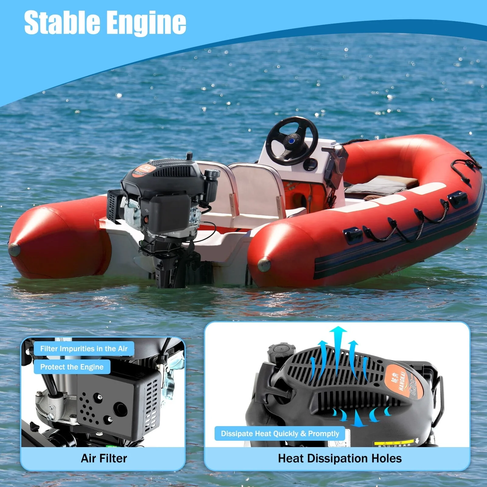 6HP 4 Stroke 140CC Outboard Motor Heavy Duty Inflatable Fishing Boat Gasoline Engine Manual Start TCI Air Cooling System 4500 5500Rpm(Joystick Length 15 35in) Image 8