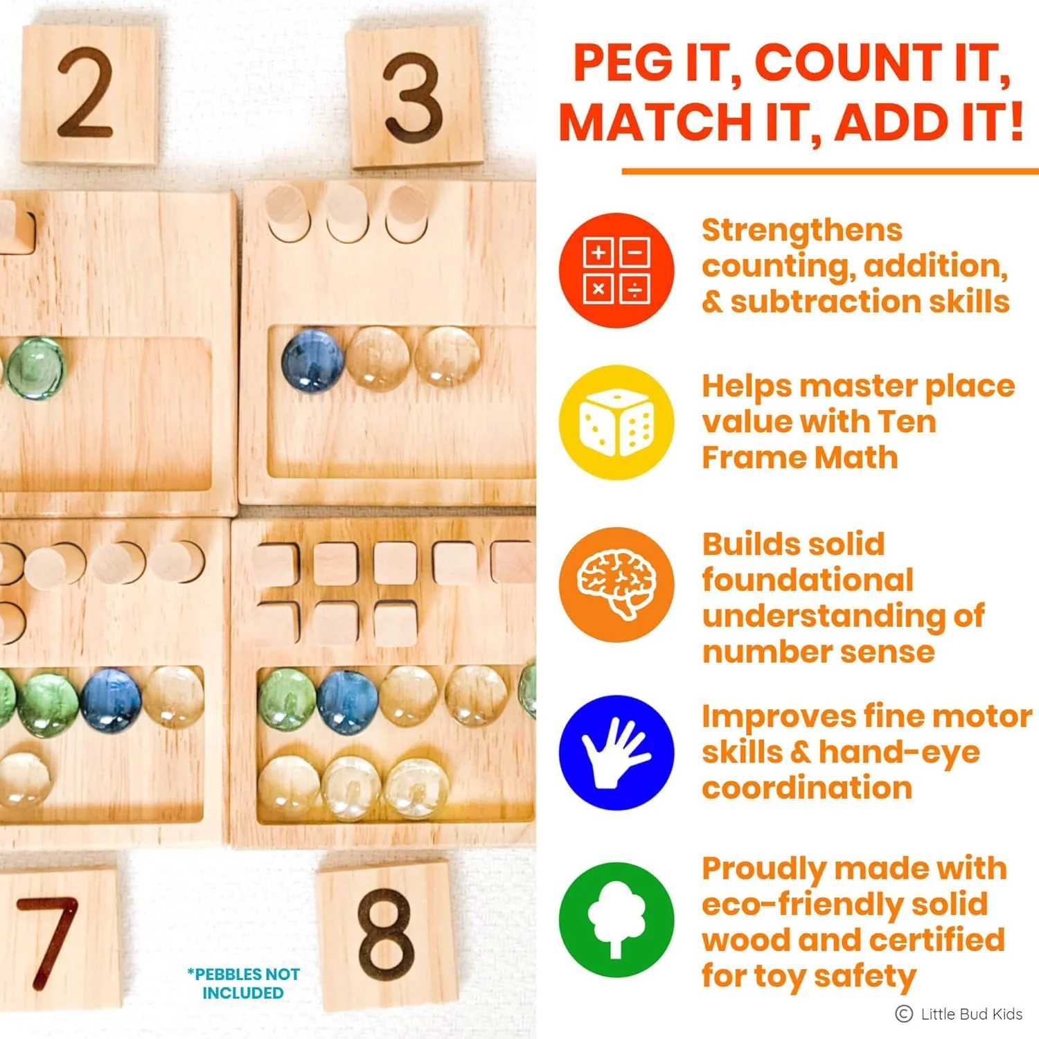 Counting Pegs Ten Frame Math Game with Addition and Subtraction Flash Cards