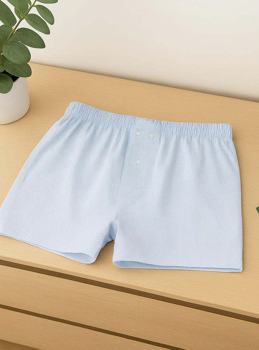 Caleçon homme coton rayé bleu