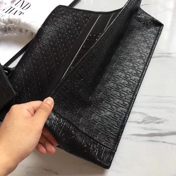 D Book Tote Bag In Black Oblique Embossed Calfskin