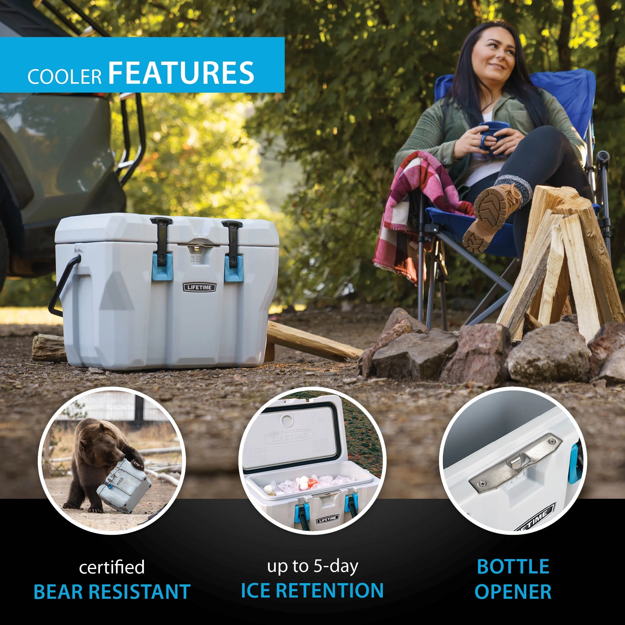 28 qt Bear-Resistant Camping Cooler, Premium High Performance, Ice Retention, Hard Cooler, 20 Can Capacity, Boulder Gray (91289)(Boulder Gray) - Image 9