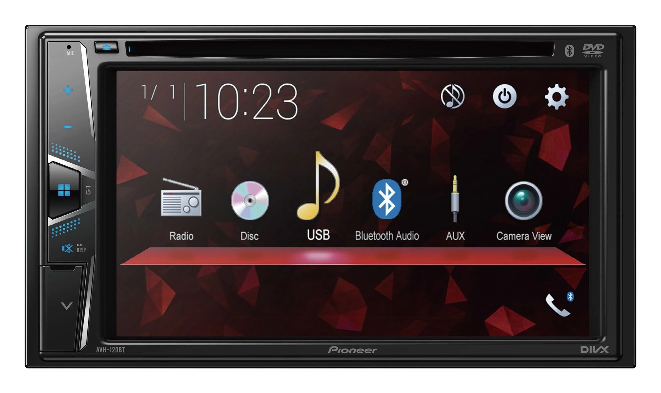 AVH 120BT Multimedia Receiver with 6 2 Inch WVGA Touchscreen Display and Built in Bluetooth for Hands free Calling and Audio Playback | Double DIN | DVD / MP3 / CD Player