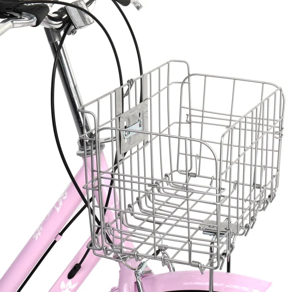 Women's Beach Cruiser Bike, 26in City Cruiser Bikes High Carbon Steel V Brake 7 Speed Commuter Bike with Basket Mirror(Pink) - Image 9