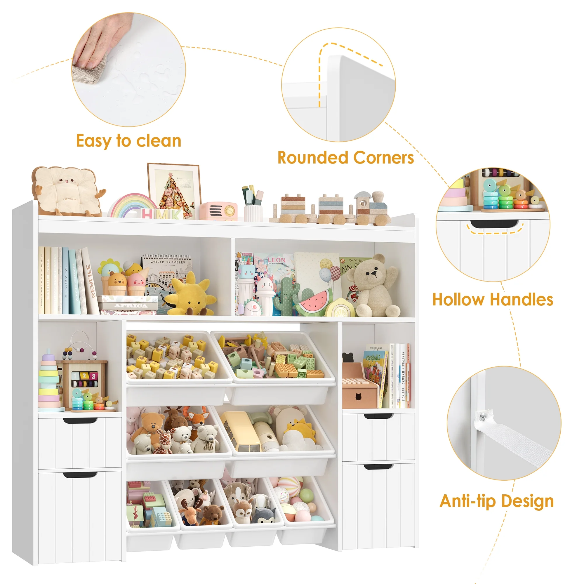 Kids Toy Storage Organizer with Removable Bin, Kids Bookshelf and Bookcase Toy Box with Drawers for Playroom, Classroom, White(White) - Image 8