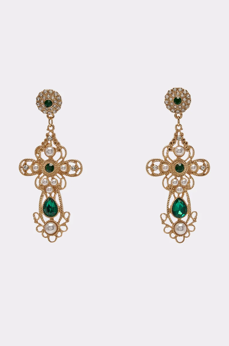 EMERALD JEWEL CROSS EARRINGS - Akira Store