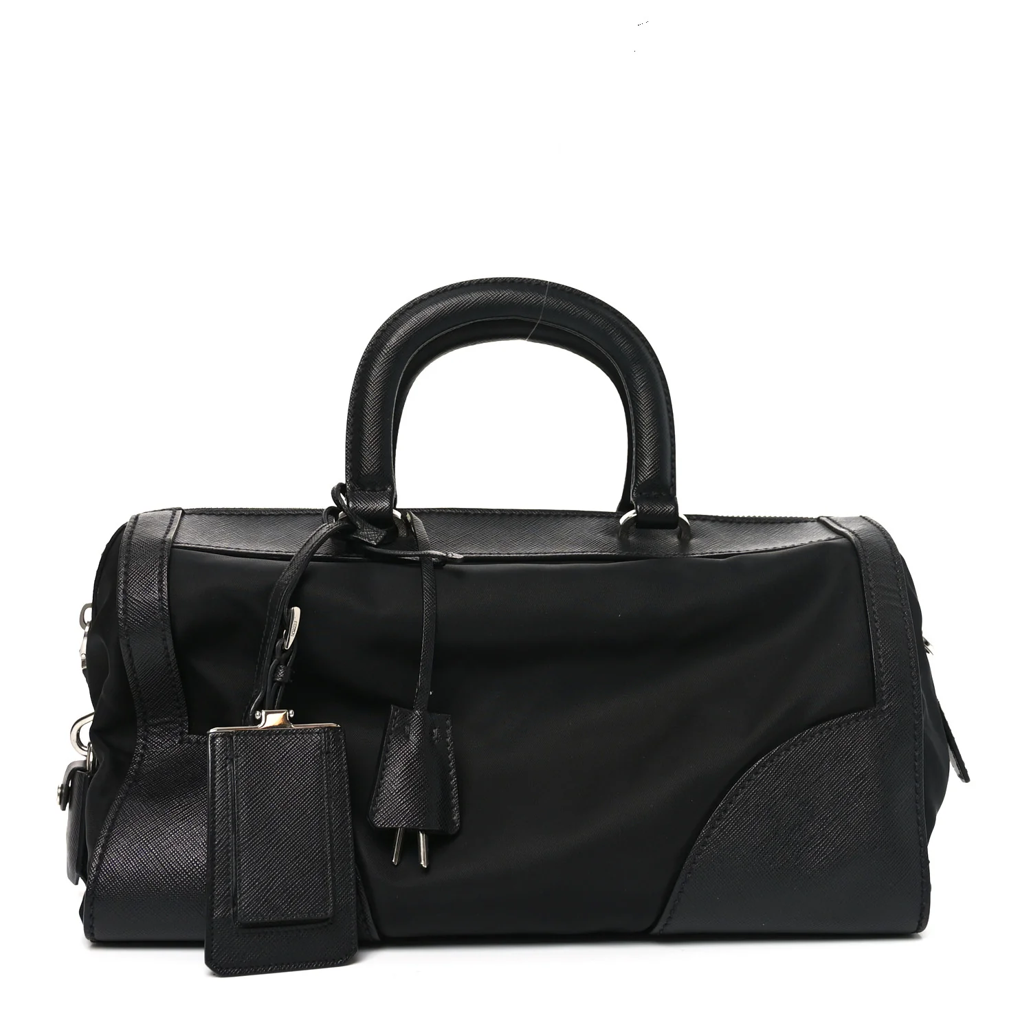 Nylon Saffiano Top Handle Bag Black