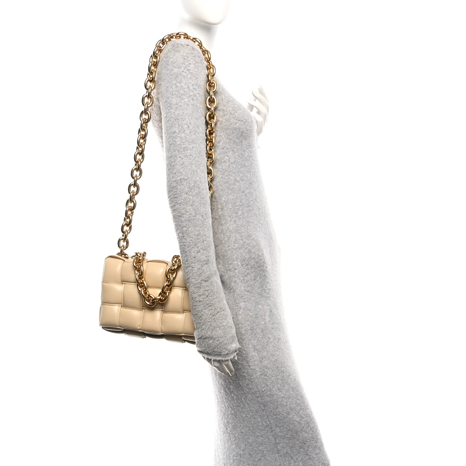 Lambskin Maxi Intreccio Padded Chain Cassette Crossbody Bag Porridge