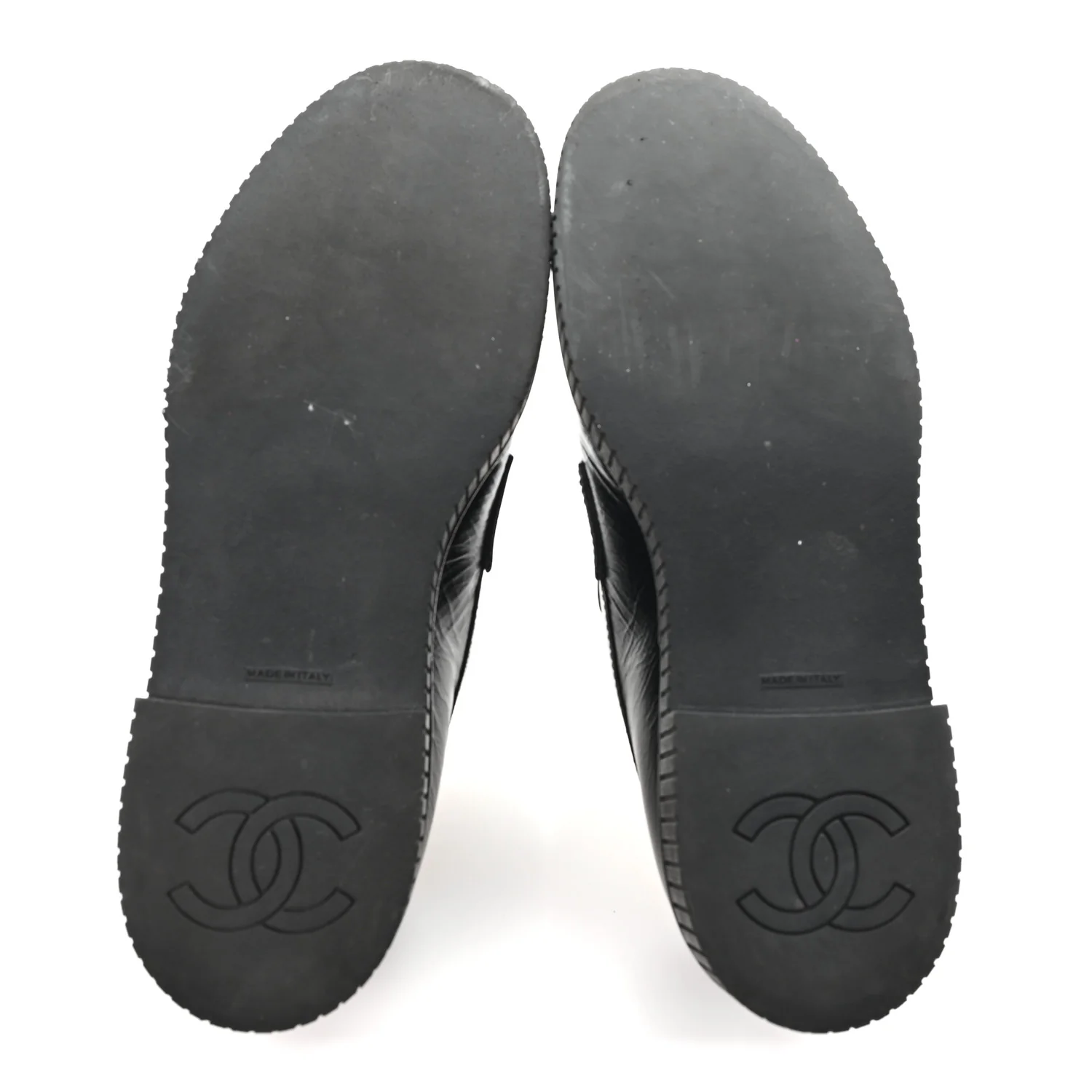 Shiny Crumpled Calfskin CC Mocassin Loafers 38.5 Black