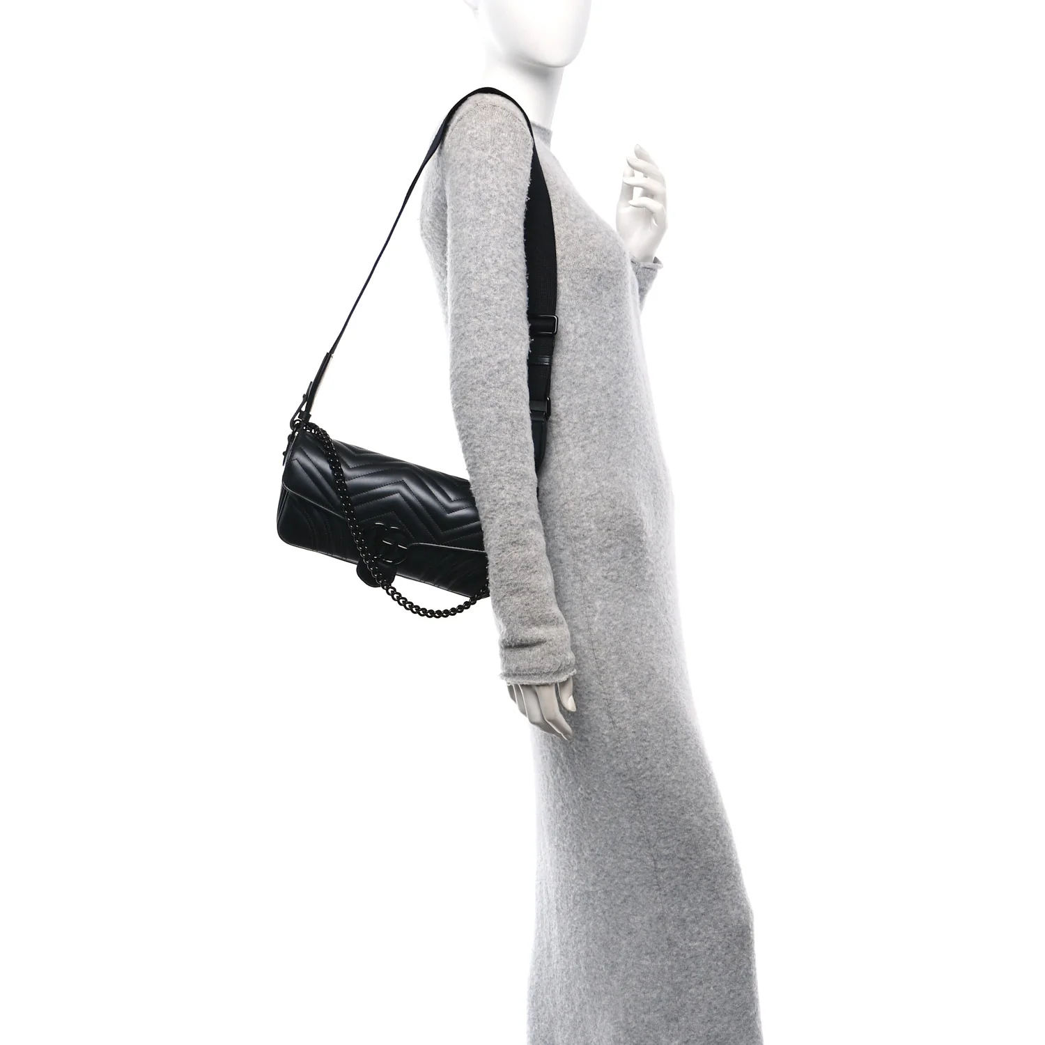 Calfskin Matelasse Monochrome GG Marmont Crossbody Shoulder Bag Black