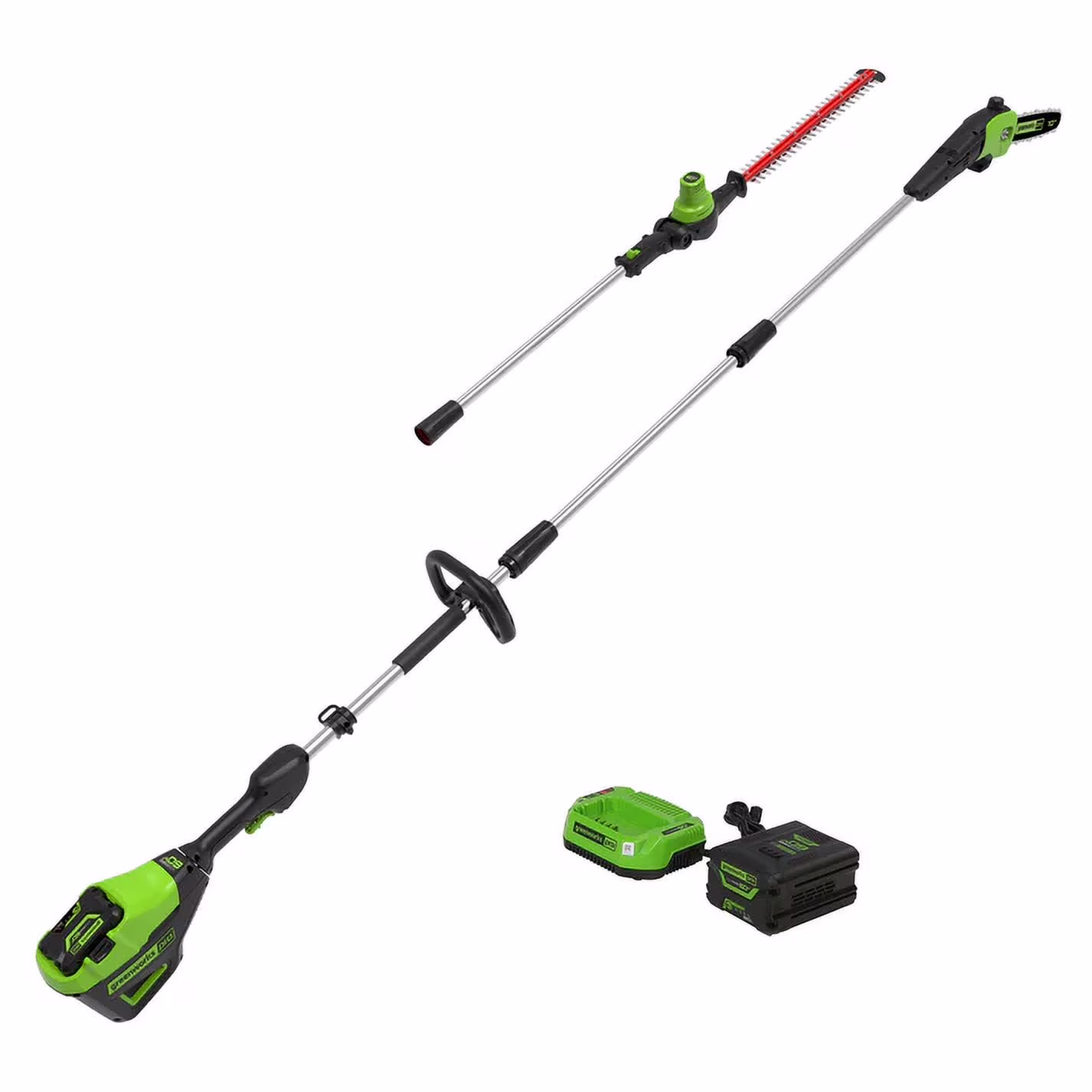 60V 10" Cordless Pole Saw 20" Pole Hedge Trimmer Combo Kit + 2.0 Ah Battery Charger