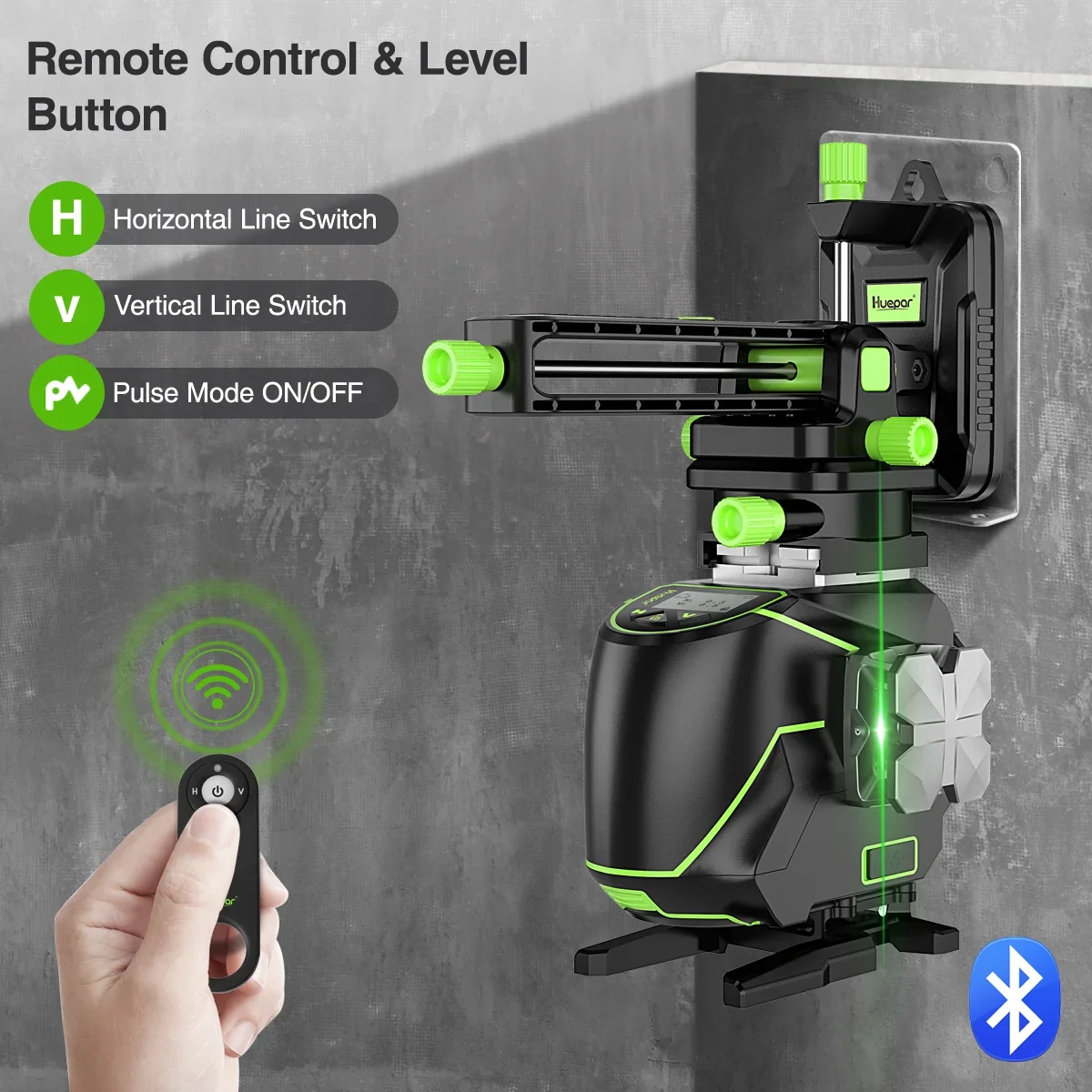 4D 16 Lines Self-Leveling Laser Level, 200Ft Green Beam 4 x 360° Cross Line Laser Level Tools with LCD Screen, Bluetooth and Magnetic Bracket