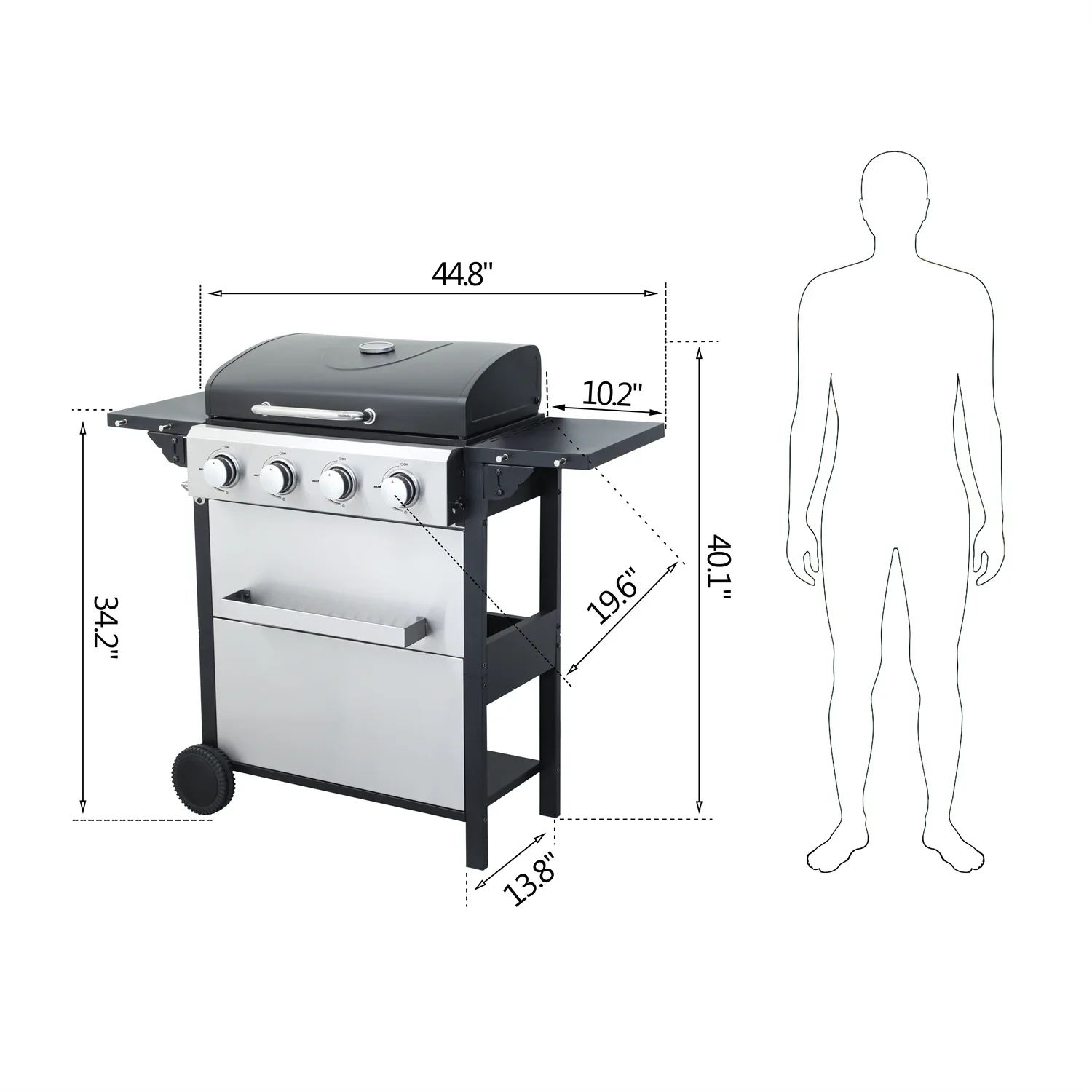 HighSound 3 Burner BBQ Propane Gas Grill, Stainless Steel 25650 BTU Patio Garden Barbecue Grill with Wire Enamel Cooking Grids & Foldable Shelves, Black
