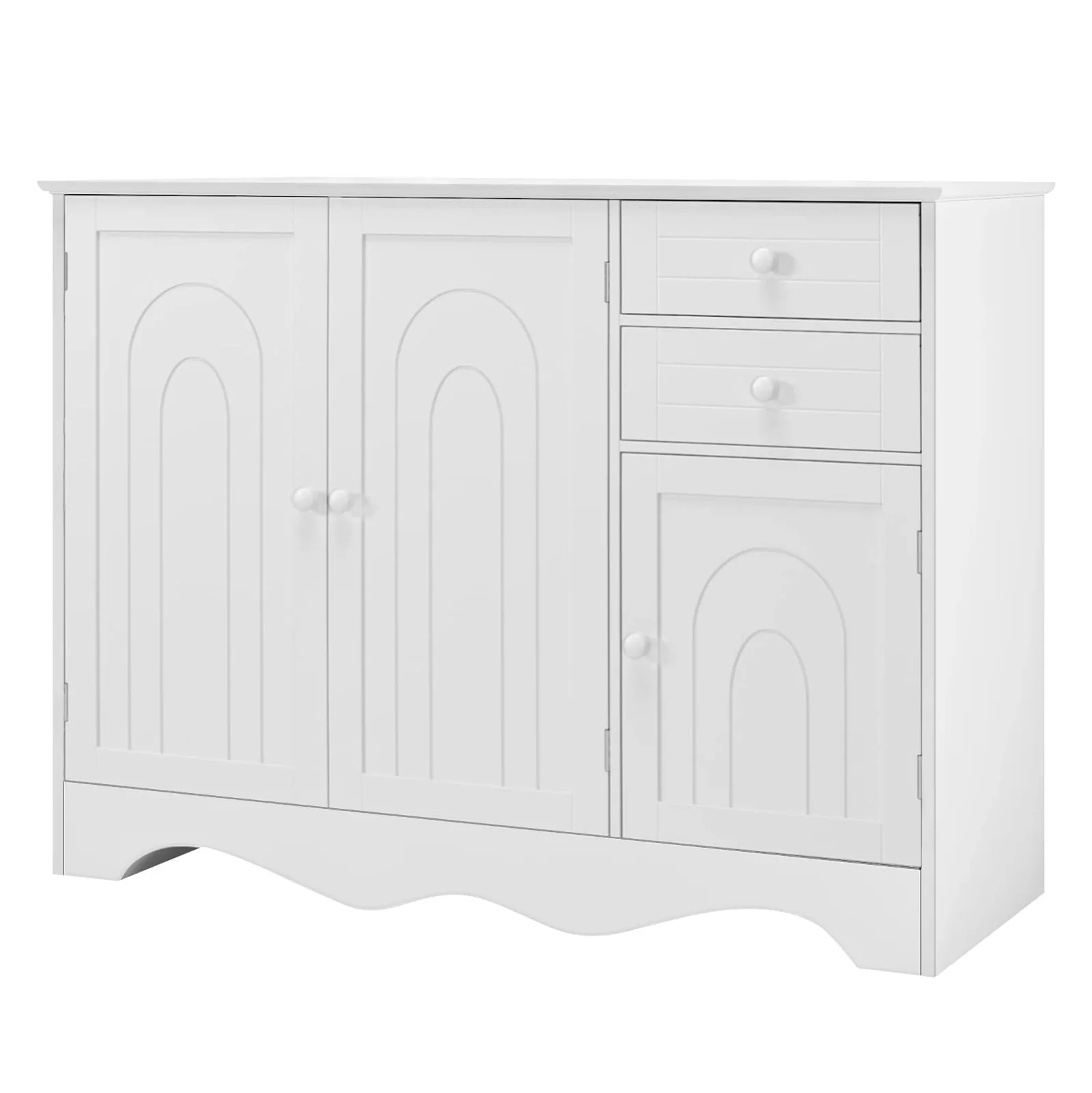 Homfa Kitchen Storage Cabinet, White Buffet Server Cupboard, Floor Sideboard Cabinet with 3 Doors and 2 Drawers for Living Room