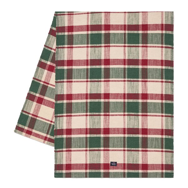 Rib løper bomull 50x150 cm rutete grønn/rød/beige
