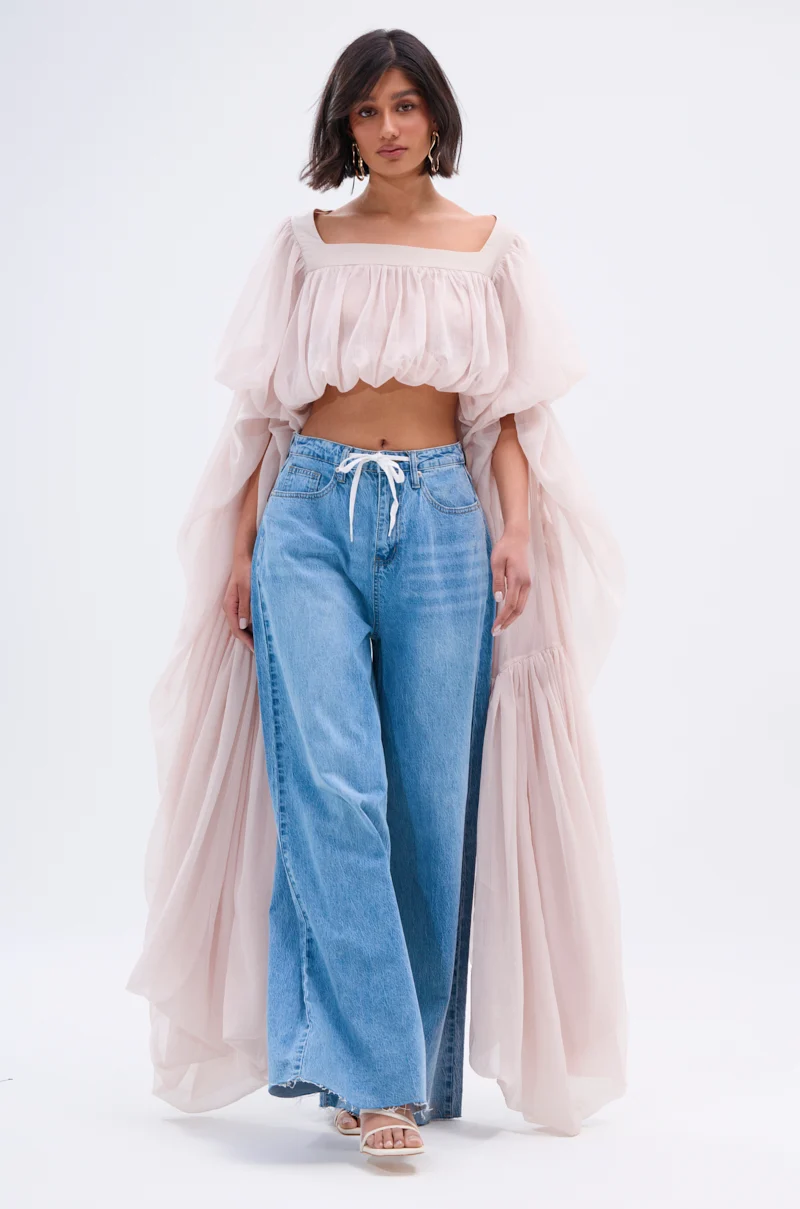 SLOUCHY SQUARE NECK LONG SLEEVE BLOUSE TOP - Akira Store