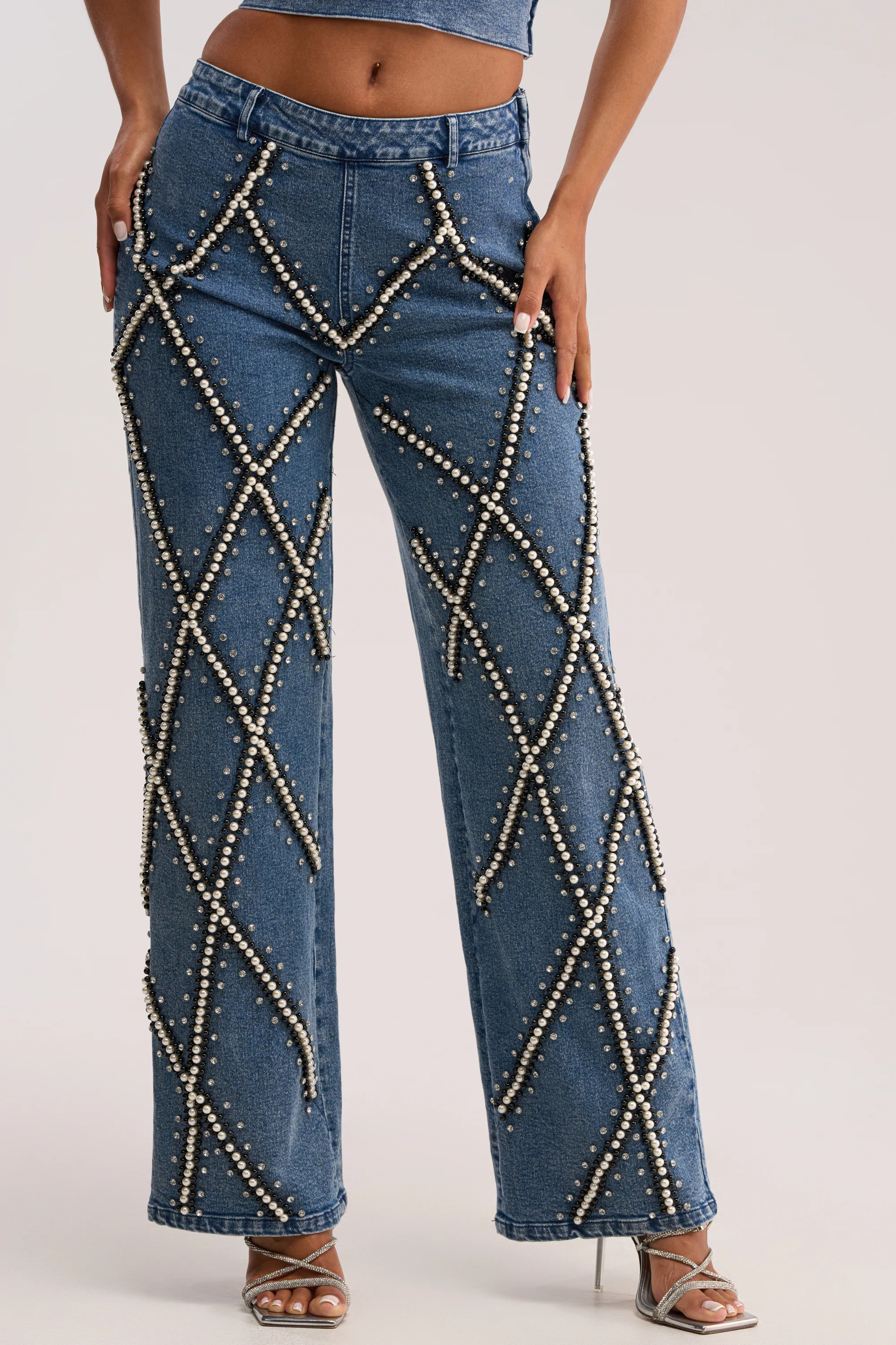 DRIPPING IN PEARLS DENIM PANT - Akira Store