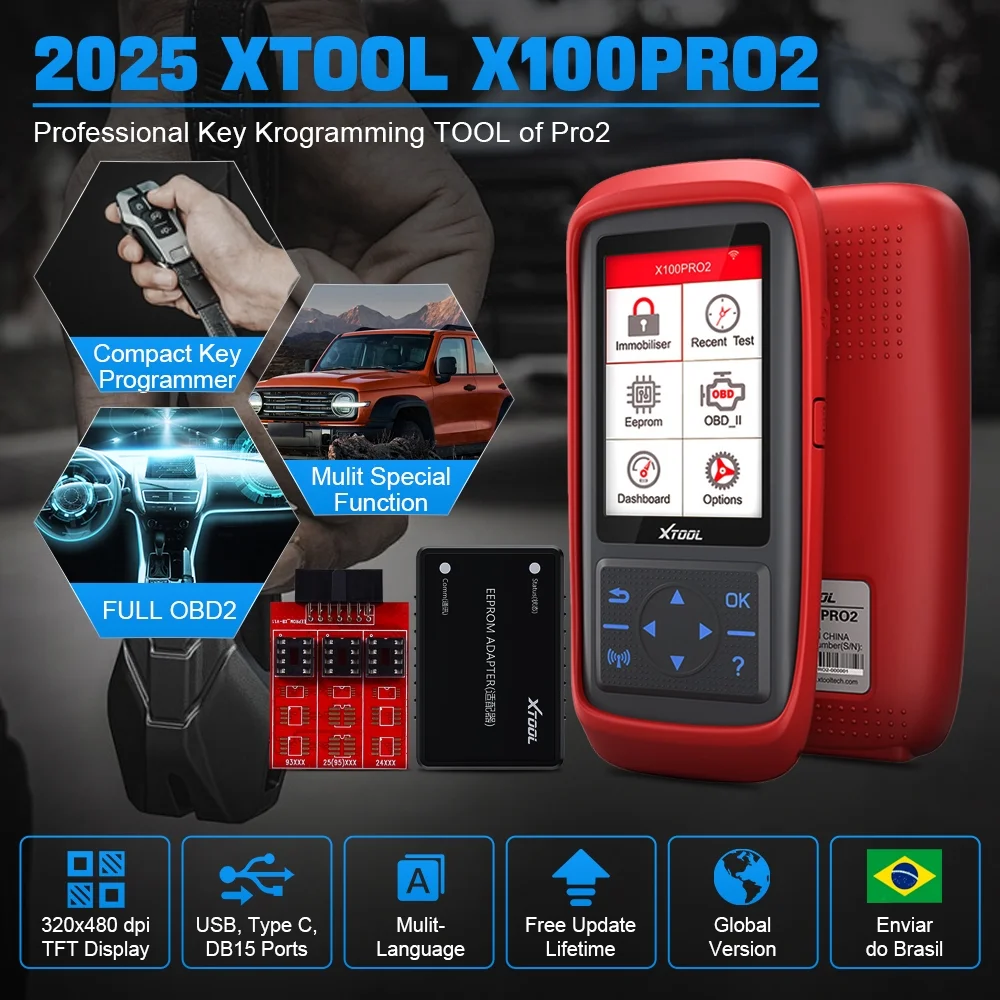 XTOOL X100 PRO2 Key Fob Programmer OBD2 Scanner with EEPROM Adapter Immobilizer Lifetime Free Update