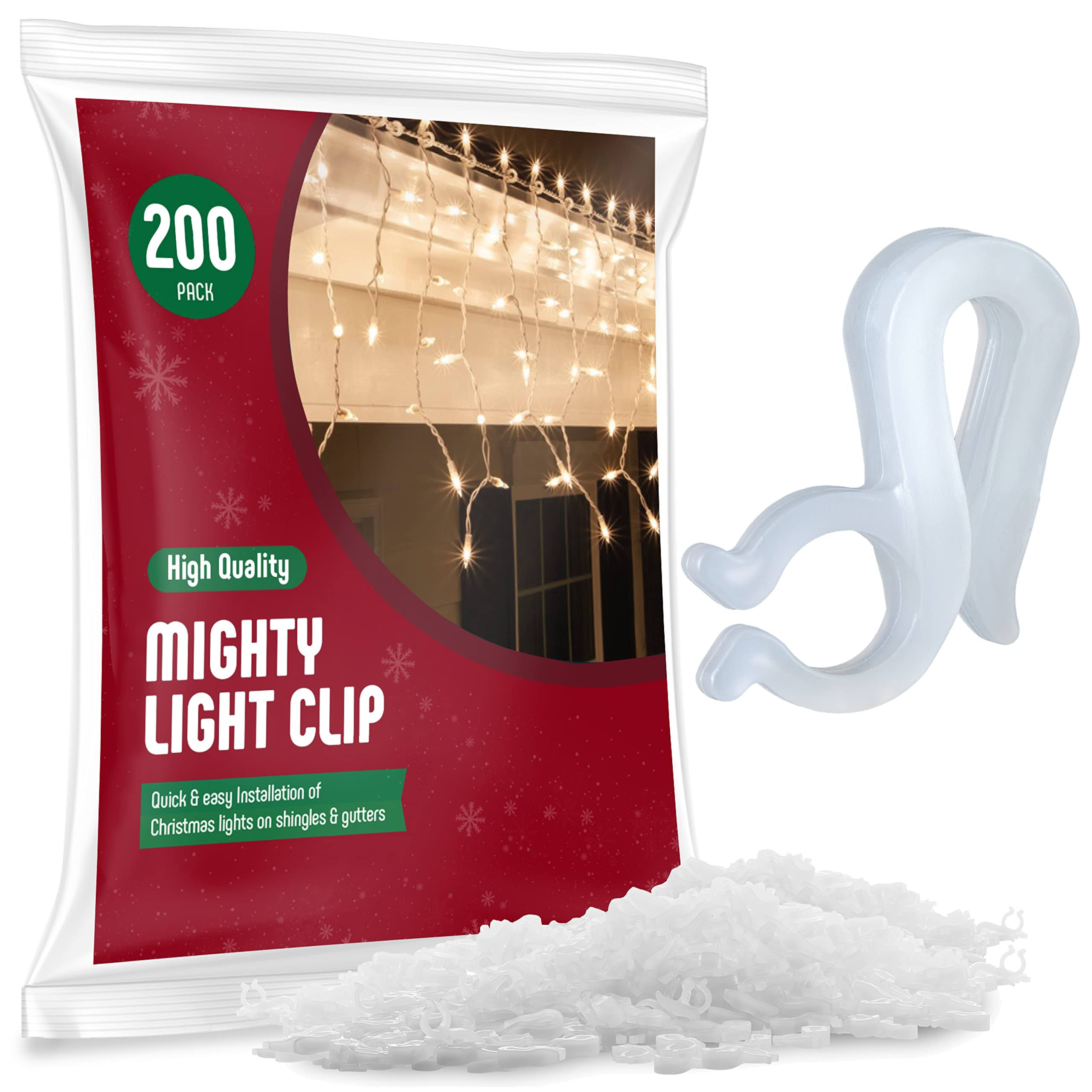 Sewanta Christmas Light Clips - [Set of 200] Mini Light Clips for Christmas Lights - Light Clips for Gutters - Light Clips for Shingles