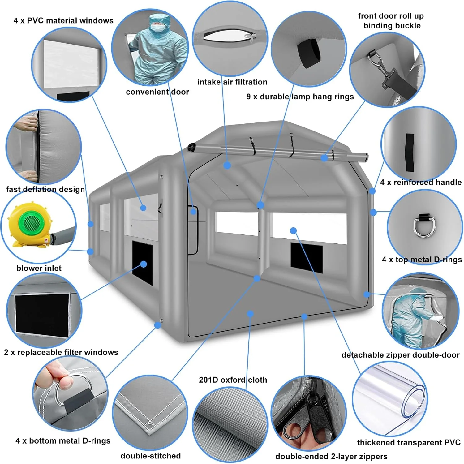Inflatable Paint Booth, Inflatable Spray Booth Tent, Car Paint Tent Air Filter System, 20X13.5X9.7Ft - Image 3