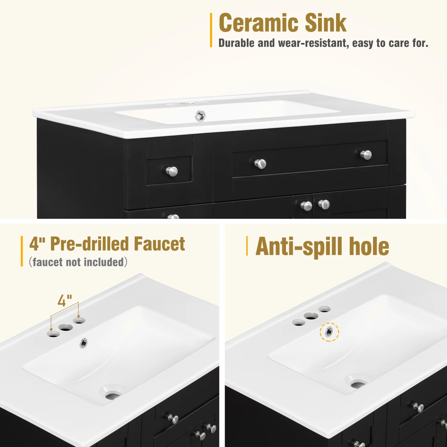 30" Bathroom Vanity with Sink Combo Wall Mounted Storage Cabinet Set with Soft Close Drawers, Modern Design with Invisible Handle, Resin Basin Sink Top, Gray - Image 5