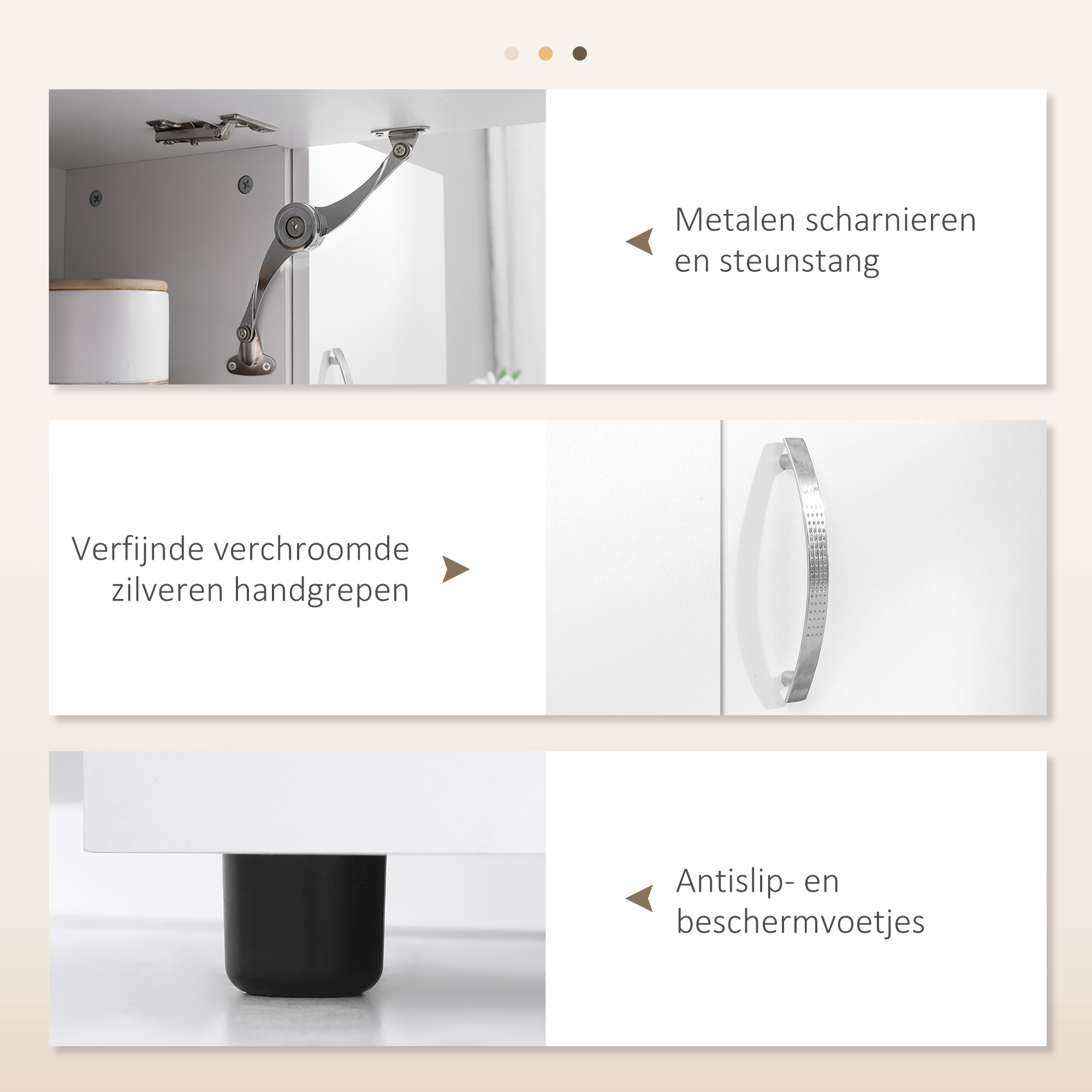 HOMCOM Keukenkast, Buffet, 3 Laden, 3 Planken, Veel Opbergruimte, 89x39,5x168cm, Wit