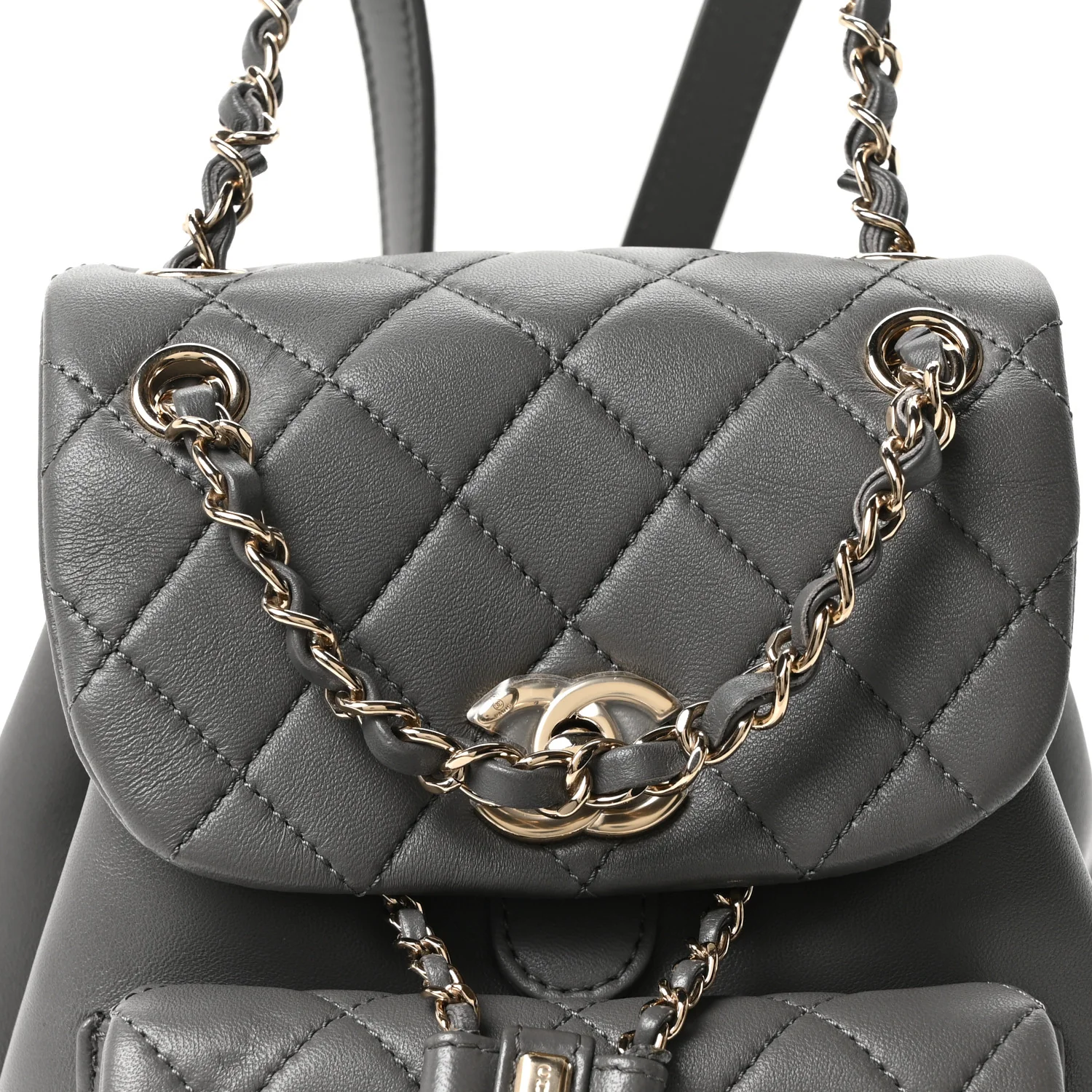 Lambskin Quilted Small Duma Drawstring Backpack Grey