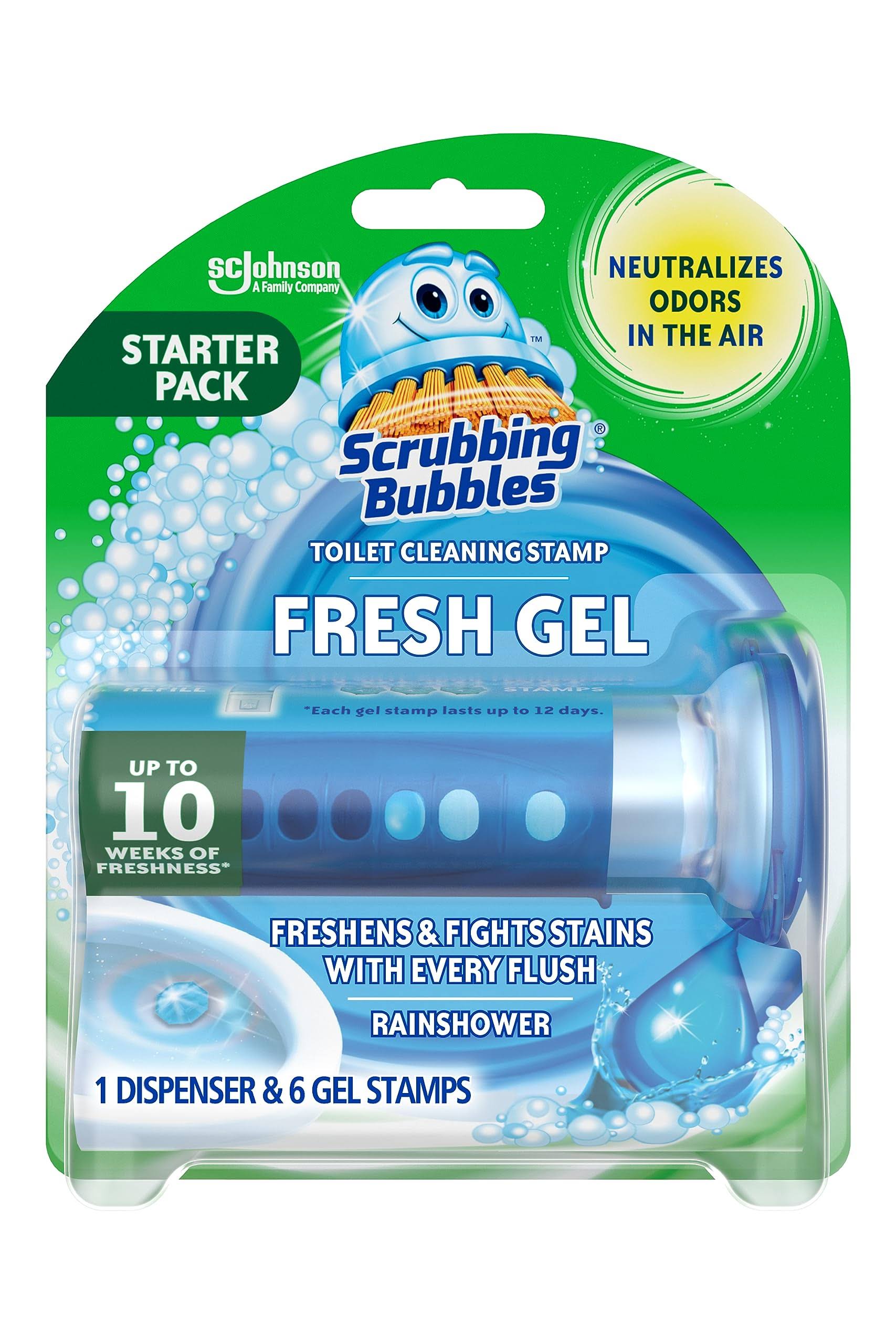 Scrubbing Bubbles Toilet Cleaning Stamp, Rainshower, Fresh Gel, Starter Pack - 1.34 oz