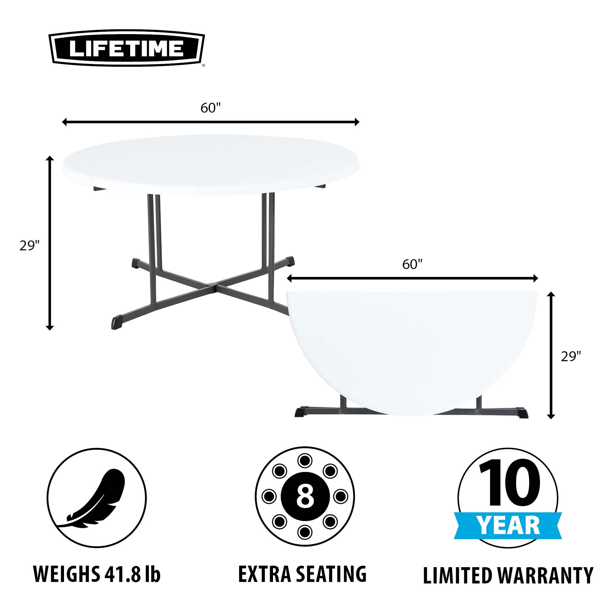 Lifetime Commercial Fold - in - Half 60 in Indoor/Outdoor Folding Round Table White Granite 1 Piece 1 Count