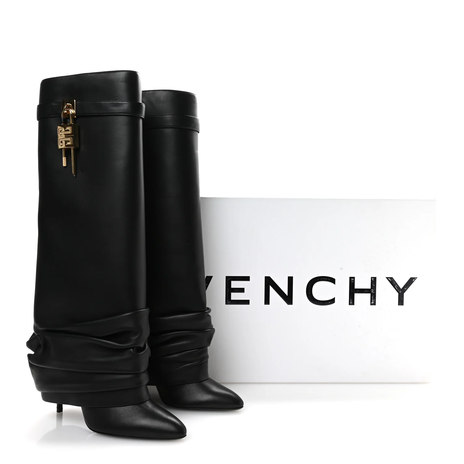 Lambskin Shark Lock Stiletto High Boots 41 Black