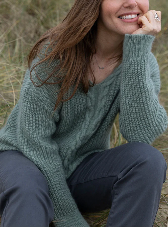 Pull femme maille perlée vert sauge