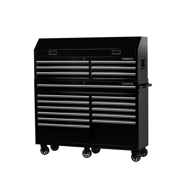 Coffre à outils combiné à 18 tiroirs et armoire roulante, 155 cm de largeur, noir brillant