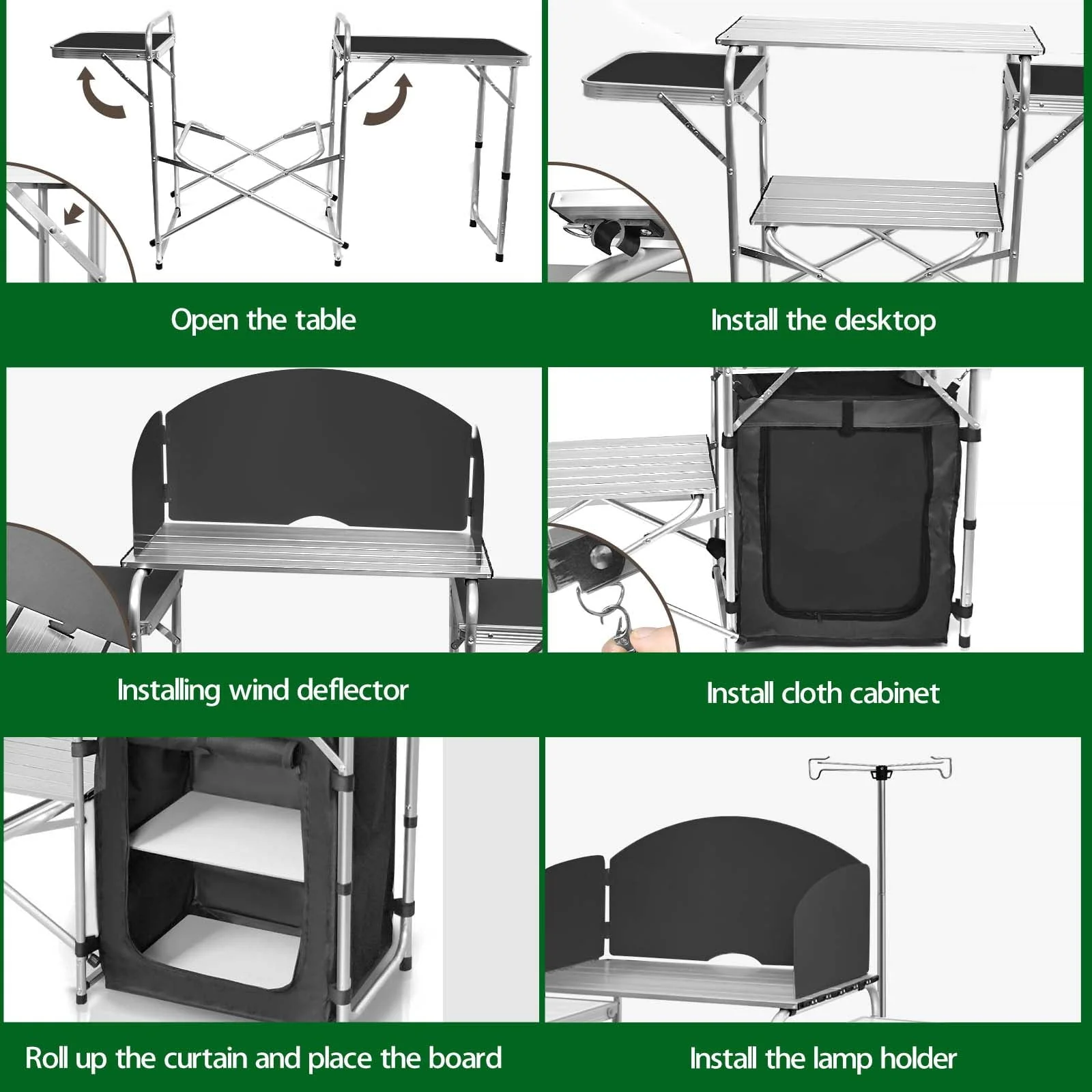 Camping Kitchen Station Aluminum Outdoor Cook Table Camping Table Black - Image 7