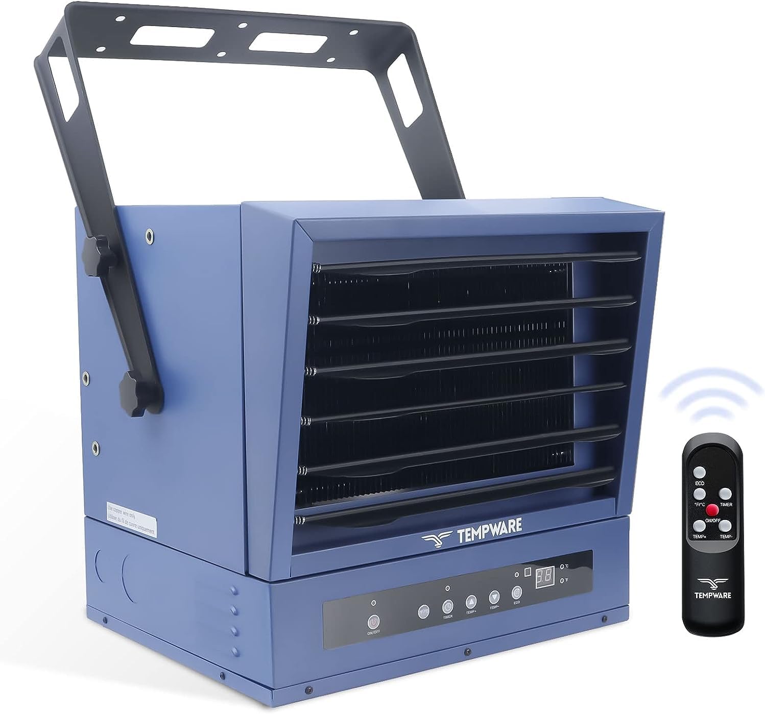 Chauffage électrique pour garage de véhicules, chauffage de zone de travail de 7500 watts à affichage numérique et ventilateur, monté au plafond, doté d'une télécommande multifonction, d'une installation câblée de 240 volts et d'une minuterie de 12 h