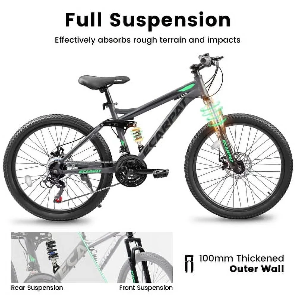OUDOSPRS 24 21-Speed Hybrid Mountain Bike - High-Carbon Steel Frame with Dual Suspension, Adjustable Seat (Grey)