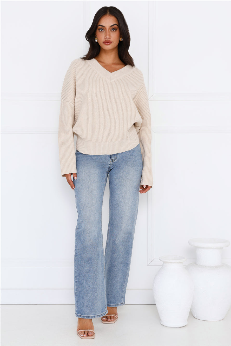 Cottage Core Knit Sweater Beige
