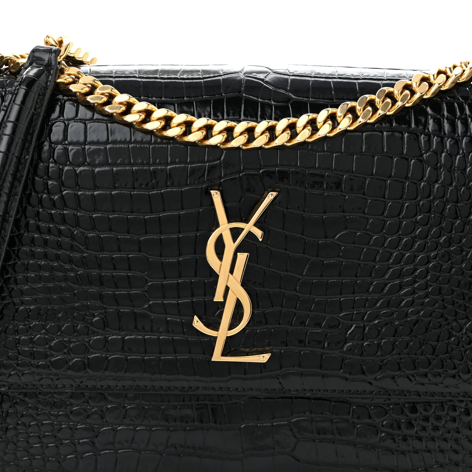 Calfskin Crocodile Embossed Large Monogram Sunset Black