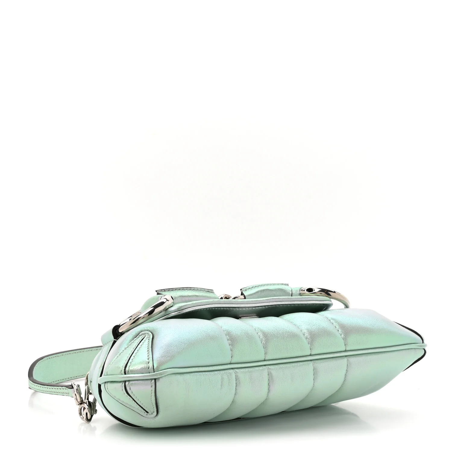 Iridescent Nappa Vertical Matelasse Small Maxi Horsebit Chain Shoulder Bag Iridescent Salvy Green