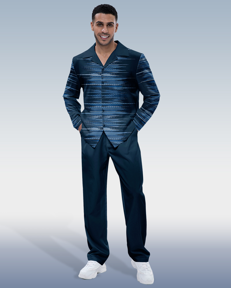 Costume de marche à manches longues bleu marine à imprimé dégradé Suitmens pour homme 189