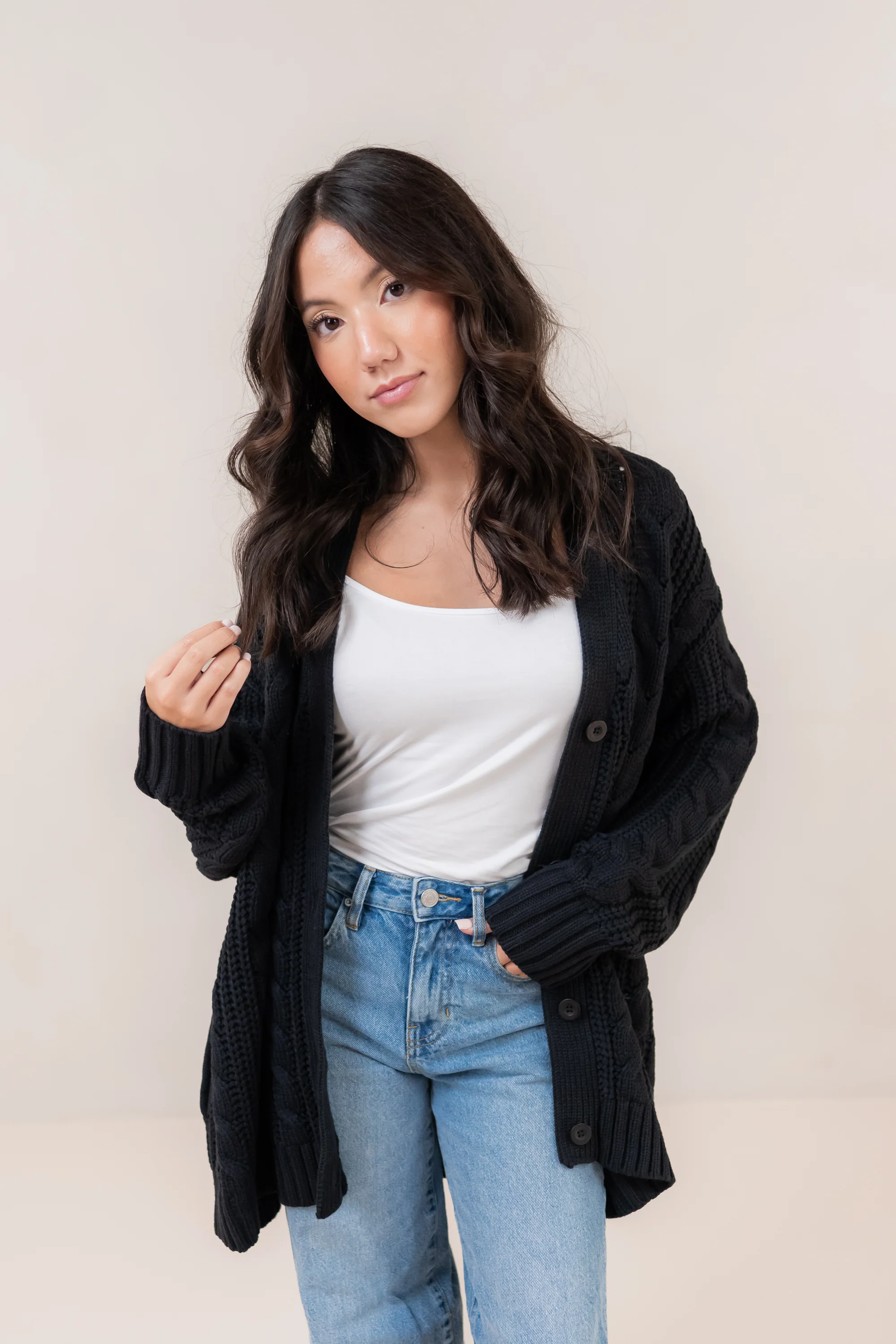 Cable Knit Adult Cardigan in Midnight