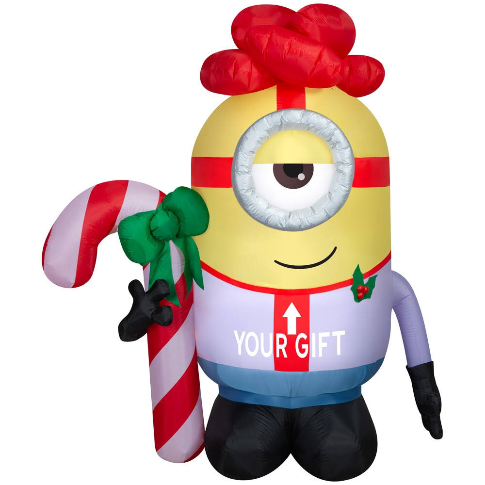 Gemmy 6.5ft. Tall Christmas Inflatable Minion Stuart Holding Candy Cane Indoor/Outdoor Holiday Decoration